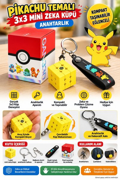 TOYFEST مكعب GAN بوكيمون بيكاتشو 3x3 ميني، مكعب سرعة أصفر، مكعب ذكاء، سلسلة م...
