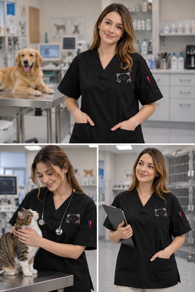 mirach Veteriner Scrubs Üst Premium Pawline Tüy Tutmayan Ekstra Cepli Geniş K...