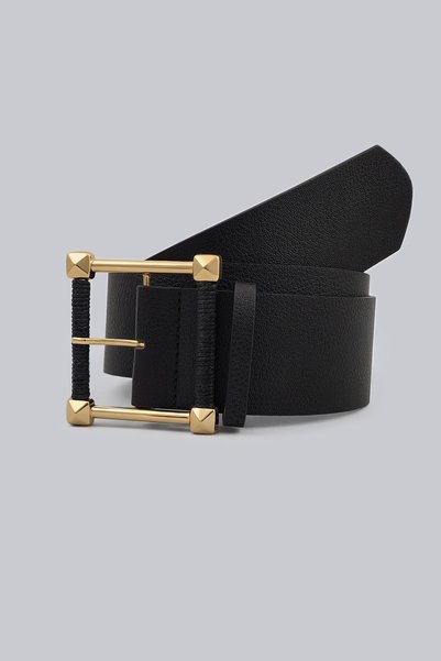 Milleniva Square Gold Buckle Black Thick Women's Belt 5.5 cm