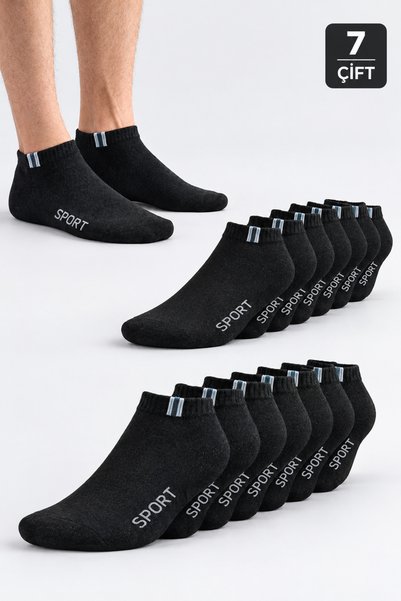 BYNDRSOCKS Erkek Patik Çorap 7’li Paket Pamuklu Siyah Spor Çorap