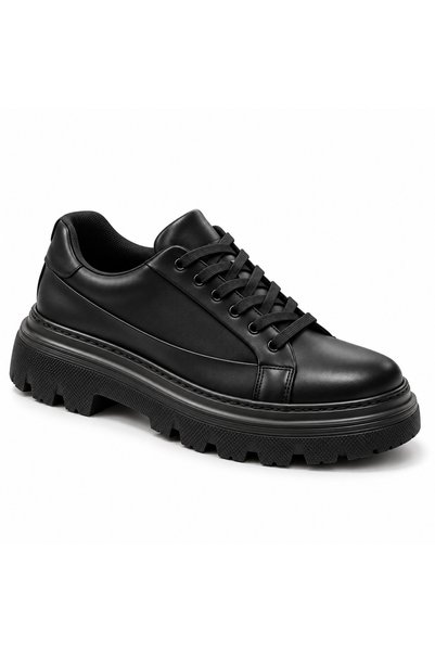 BESKAR Men's Black Vegan Leather Casual Everyday Sneakers with Platform Soles...