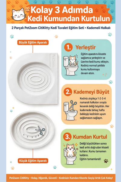 Genel Markalar Kedi Tuvalet Eğitim Seti Klozet Eğitim Aparatı 3 Aşamalı Kademeli Alıştırma Seti