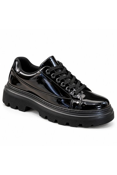 BESKAR Men's Black Patent Leather Sneakers with Platform Sole and Comfortable...