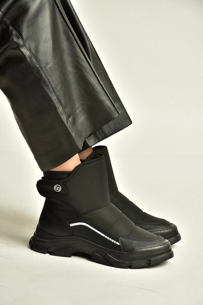 Fox Shoes Z820260304 Black Fabric Velcro Thick Soled Winter Inflatable Snow B...
