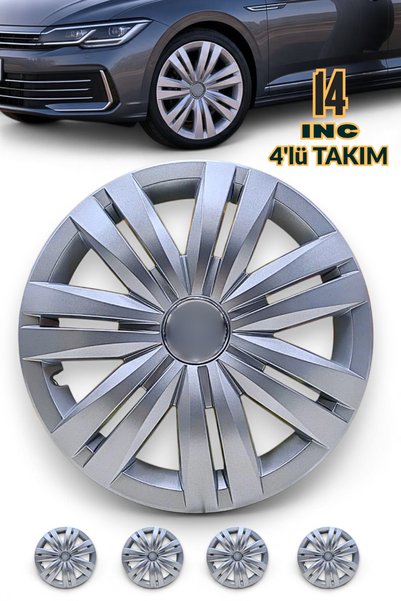 YONGA OTO AKSESUAR VOLKSWAGEN Uyumlu 14 İnç Jant Kapağı 4'lü Set Gümüş + 4 Am...