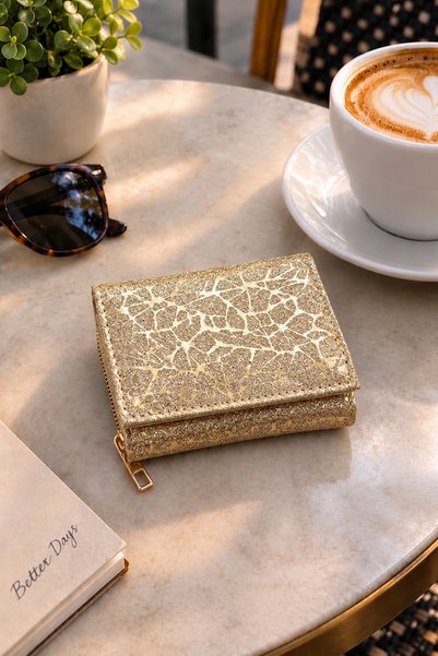 SHIKIRTI BAG STORE Simli Fermuarlı Ve Çıtçıtlı Bozuk Para Bölmeli Kadın Cüzda...