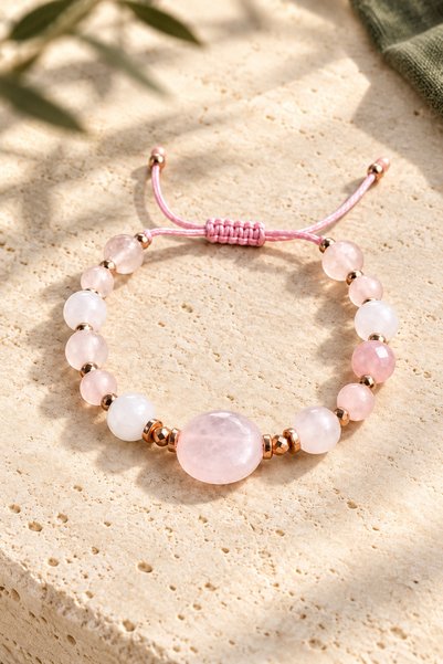 Kadimdoğal Certified Pink Quartz Special Design Macrame Braided Bracelet