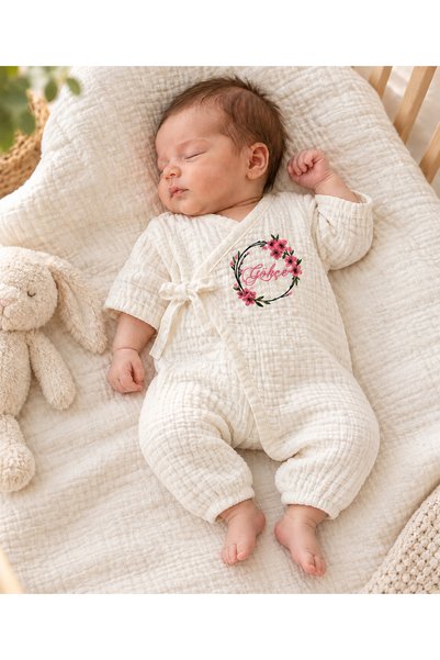 Lineda Name Embroidered Muslin Hospital Release Set of 4 100% Cotton