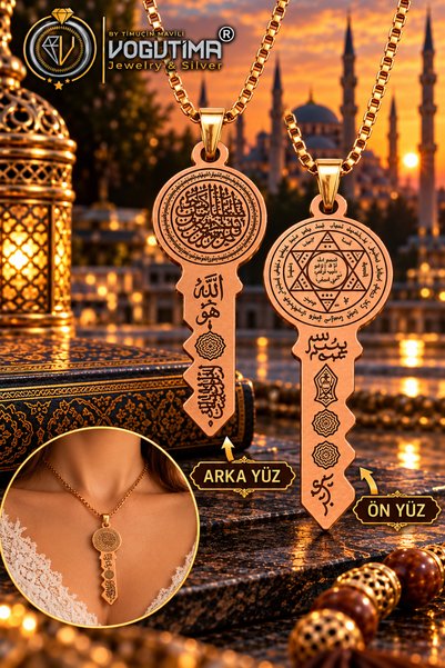 vogutima Kadın Erkek Süleyman Mührü Dualı Bakır Kolye – Anahtar Model Vav Eli...