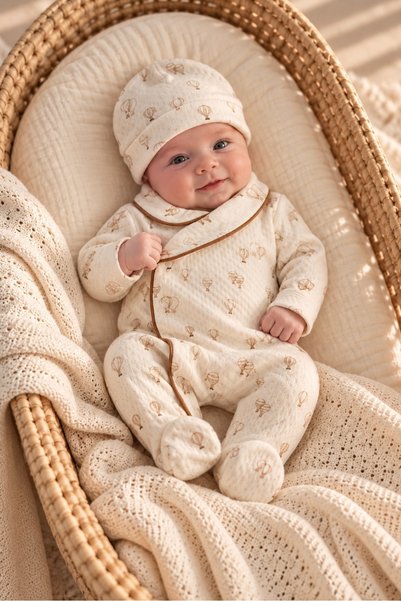 O Baby Obaby Erkek Bebek Ekru Kapitone Balon Yaka Tulum