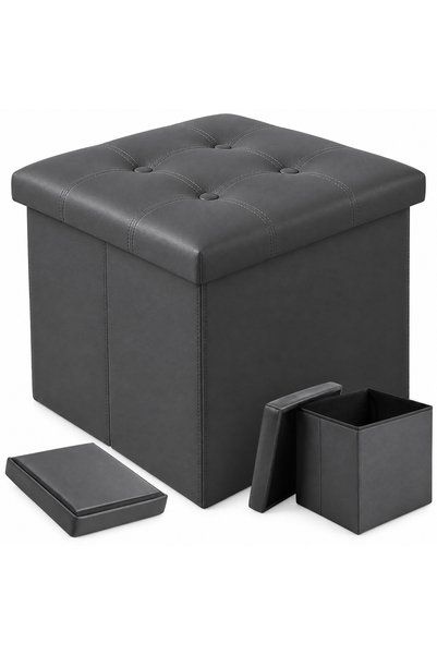 Ruhhy Taburet Puf Pliabil Piele Ecologica Cutie Depozitare 38x38x38cm Suporta...