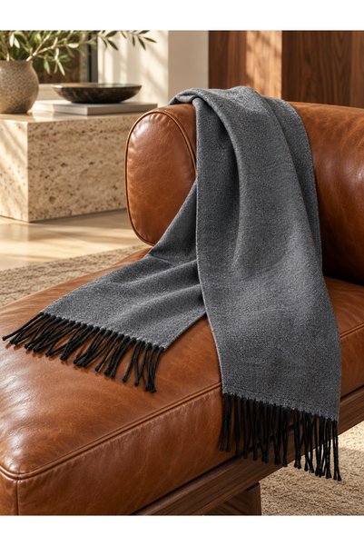 MFCCollection Men's Anthracite Tasseled Scarf – Soft-Textured, Tasseled, Styl...