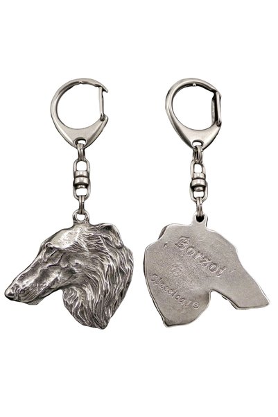 Art - Dog Borzoi - Breloc placat cu argint cu câine, decorațiune pentru geant...