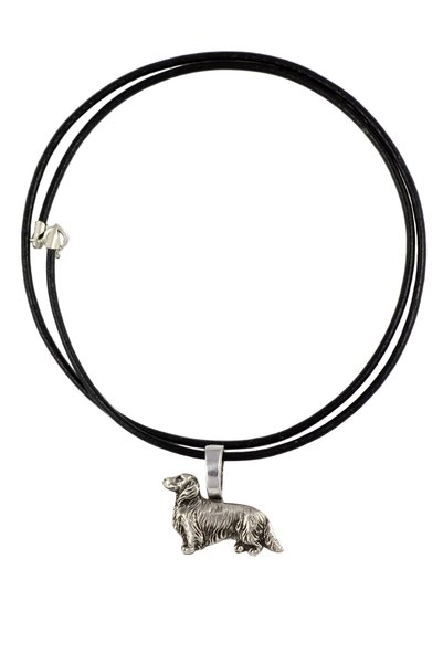 Art - Dog Teckel III - Colier cu câine, pandantiv placat cu argint pentru iub...