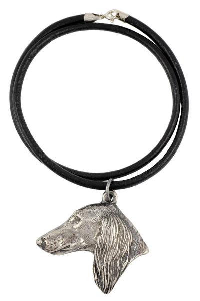 Art - Dog Saluki, Ogar Persan - Colier cu câine, pandantiv placat cu argint p...