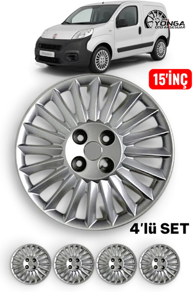 YONGA OTO AKSESUAR PEUGEOT 15 İnç Jant Kapağı 4 Adet Gümüş + 4 Amblem