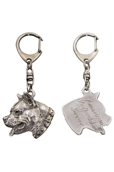 Art - Dog American Staffordshire Terrier - Breloc placat cu argint cu un câin...