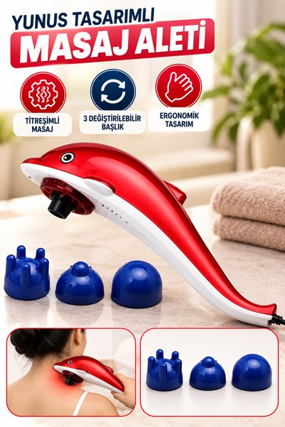 Hane Dostu 3 Başlıklı Titreşimli Yunus Tasarımlı Masaj Aleti Ergonomik Kolay ...