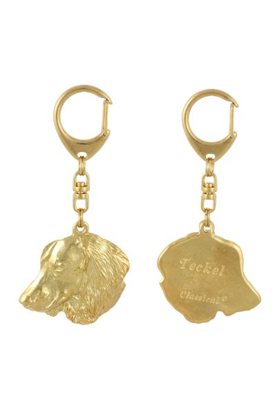 Art - Dog Teckel IV - Breloc aurit cu câine în cutie cadou, accesoriu de lux ...