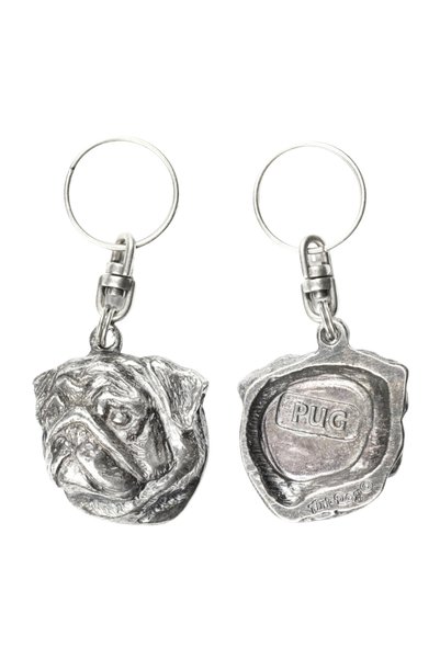 Art - Dog Pug II - Pandantiv câine placat cu argint, decorațiune pentru geant...