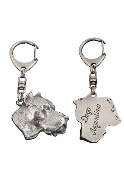 Art - Dog Dogo Argentino - Breloc placat cu argint cu câine, decorațiune pent...