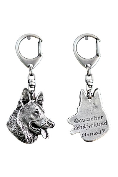Art - Dog Câine Ciobănesc German - Breloc placat cu argint cu un câine într-o...