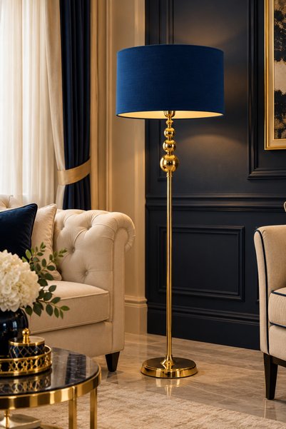Lampada Milano Küre Gold Kaplama Metal Lambader - Lacivert