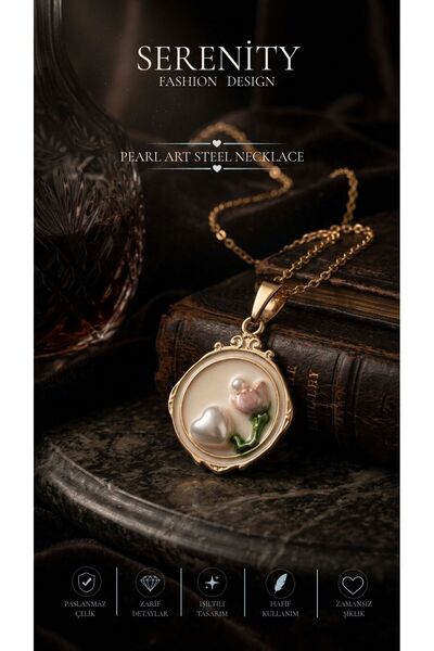 Serenity Colorful Enamel Pearl Art Steel Necklace03
