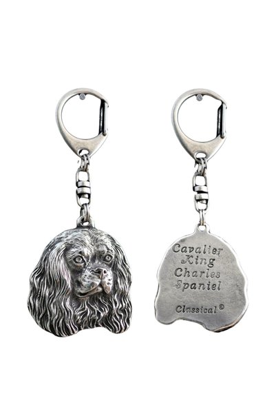 Art - Dog Cavalier King Charles Spaniel - Breloc placat cu argint cu un câine...
