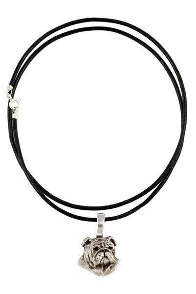 Art - Dog Bulldog, Bulldog Englez - Colier cu pandantiv câine, placat cu argi...