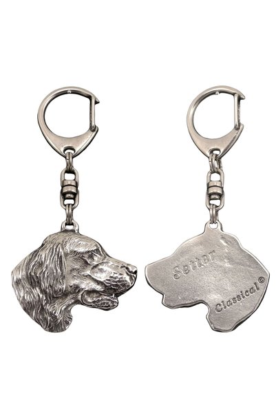 Art - Dog English Setter, Lawerack - Breloc placat cu argint cu un câine într...