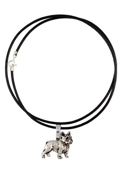 Art - Dog Bulldog Francez, Frenchie - Colier cu pandantiv câine, placat cu ar...