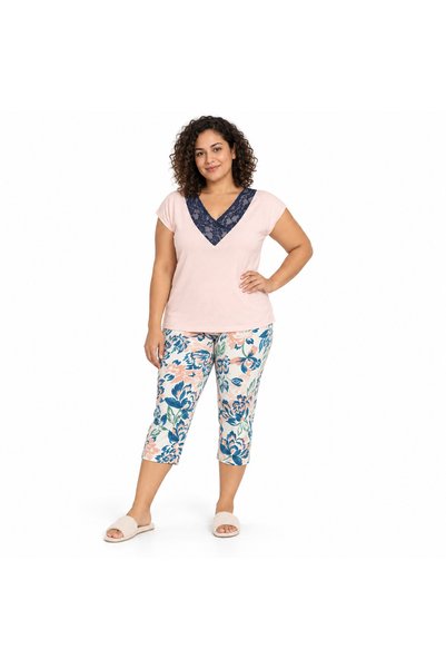 IŞIK ISIK Women's Home Pajama Set - Model 3569 with Floral Print and Lace Collar