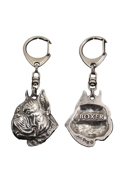 Art - Dog Boxer, German Boxer II - Breloc placat cu argint cu un câine într-o...