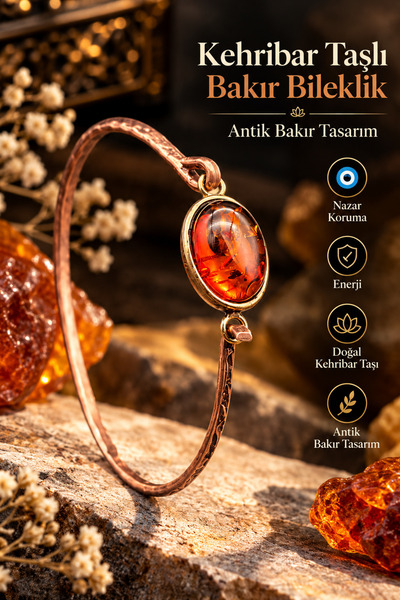 NBS Beautiful Naturel Stones Copper (Pure Real) Amber Stone Trend Elegant Bra...