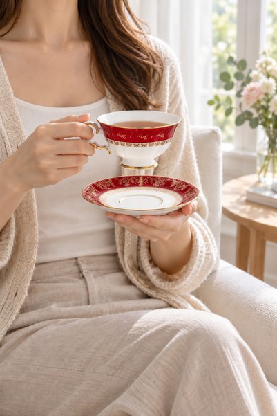 LAMEDORE Florid Red Gold 6 'lı Tea Cups Set Çay Fincanı