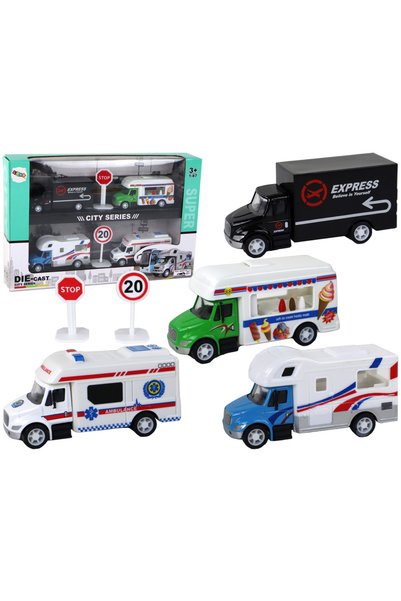 LeanToys Set de 4 mașini metalice la scara 1:87 cu ambulanță cu fricțiune, ru...