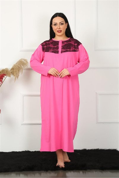 Akbeniz Big Long-Sleeved Lace Fuchsia Maternity Nightgown 1355
