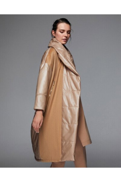 MISS DALIDA T24K-8027 Triko Detaylı Yağmurluk Mont CAMEL