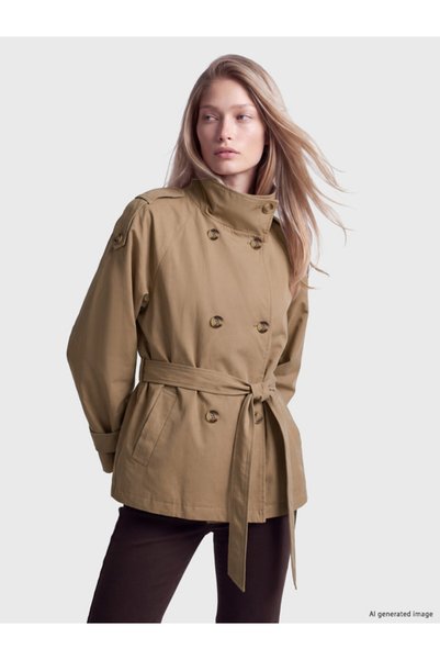 LC Waikiki Women's Gabardine Trench Coat with High Collar and Belt by Uzg Sto...