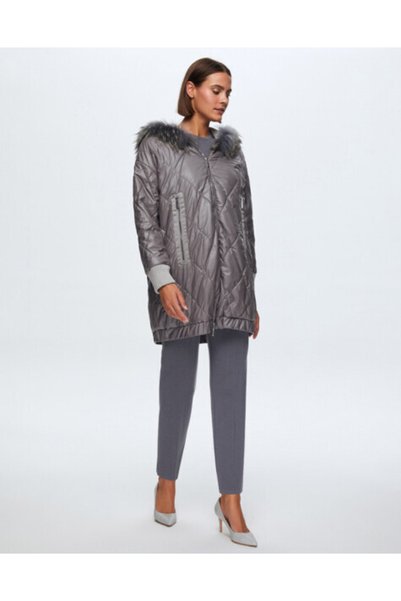 MISS DALIDA T24K-8015 Baklava Dilimli Kürklü Mont GREY
