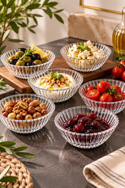 YzHome 6-Piece Glass Bowl Breakfast Bowl Jam Bowl Snack Bowl Striped Presenta...