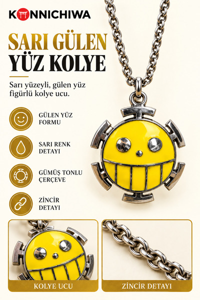 FG KONNİCHİWA One Piece Trafalgar Law Esintili Sarı Gülen Yüz Anime Kolye