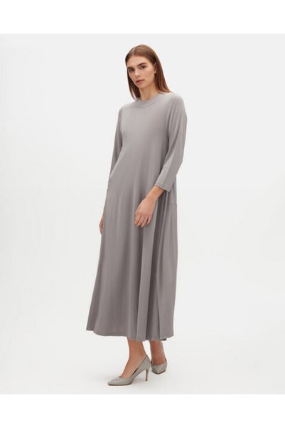 MISS DALIDA T25Y-4070 A Kesim Yuvarlak Yaka Elbise GREY