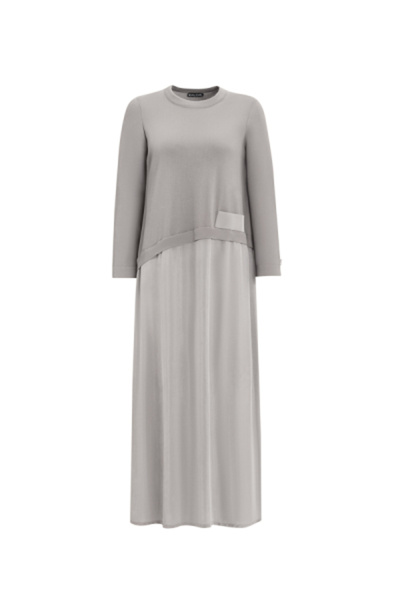 MISS DALIDA T25Y-4001 Asimetrik Kesim Cupro Triko Elbise 1179-GREY