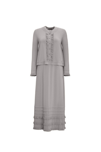 MISS DALIDA T25Y-4027 Etek Ucu Fırfırlı Kolsuz Triko Elbise 1179-GREY