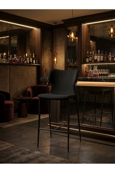IN HOME STORE Modern Curved Back Black Metal Base Bar Chair