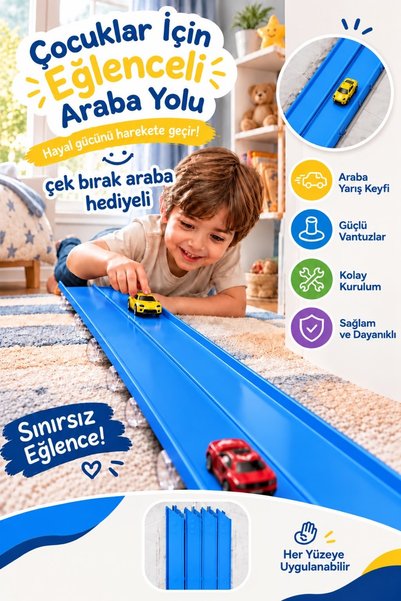 Genel Markalar Go Track Çek-Bırak Araba Hediyeli Mavi Renk Esnek Yarış Pisti ...