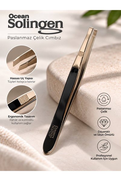 MİNİFİYONK Straight-Tip Tweezers, Solingen Gold-Gray Tweezers with Straight T...