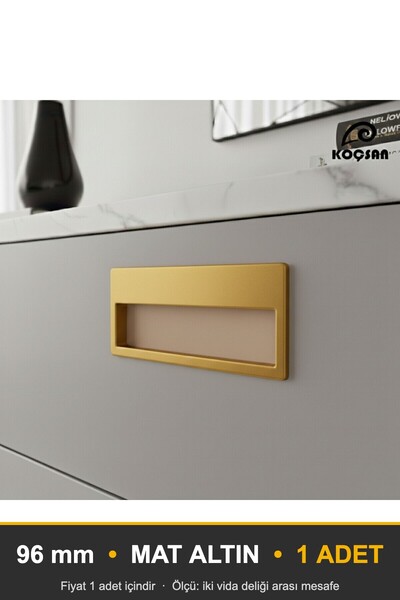KOÇSAN Recessed Matte Gold 96 mm Handle Luxury Country Kitchen Furniture Cabi...